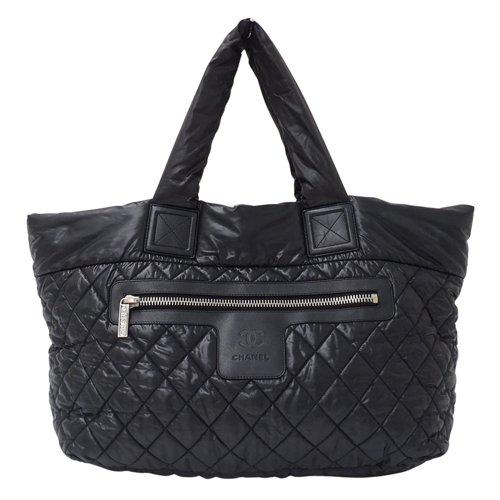 Chanel CHANEL Coco Cocoon Tote MM Handbag, Women's, Black Nylon Bag with Silver Hardware, A48611 Size ONE SIZE - 1 Thumbnail
