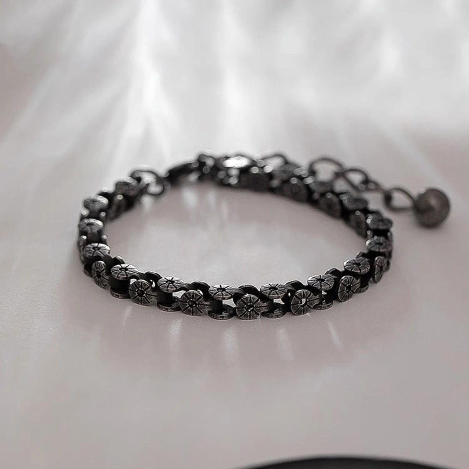 Jewelry Black Floral Chain Link Bracelet, Adjustable Charm Bracelet Size ONE SIZE - 2 Thumbnail