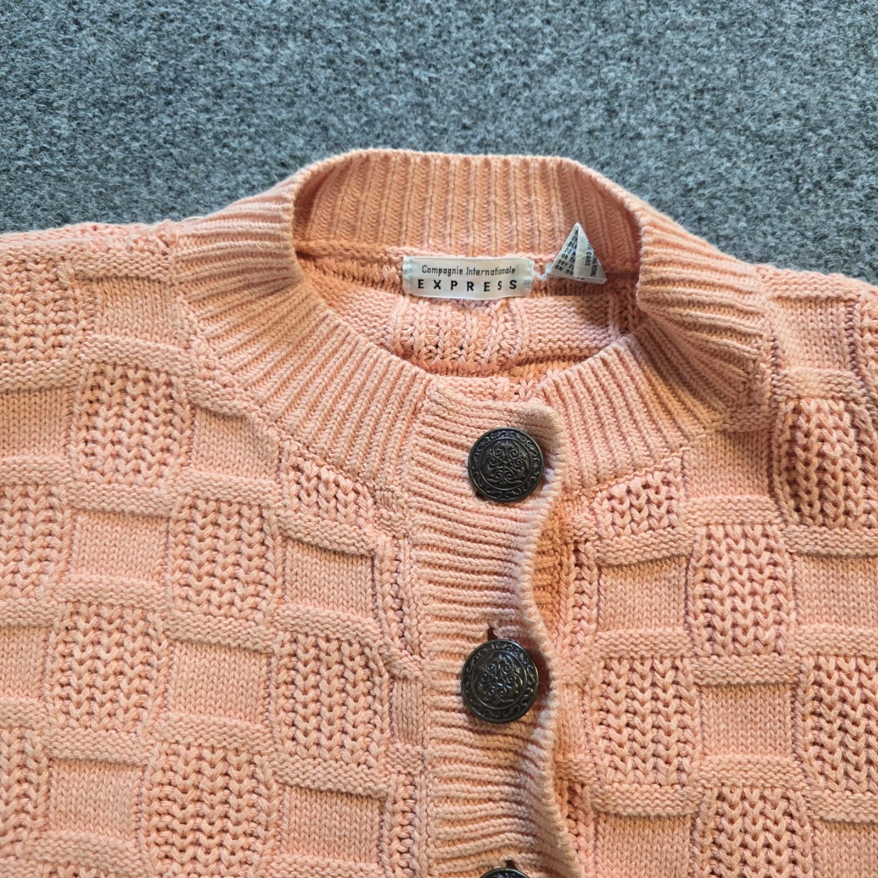 Express Express Sweater Womens XS Orange Chunky-Knit Basketweave Cardigan 90s Vintage Women Mens? Size XS / US 0-2 / IT 36-38 - 2 Thumbnail