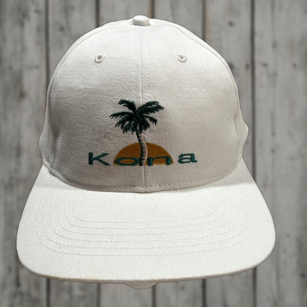 Vintage VINTAGE Kona Snapback Hat White Hawaiian Palm Tree Sun Adjustable Mens One Size Size ONE SIZE - 1 Thumbnail