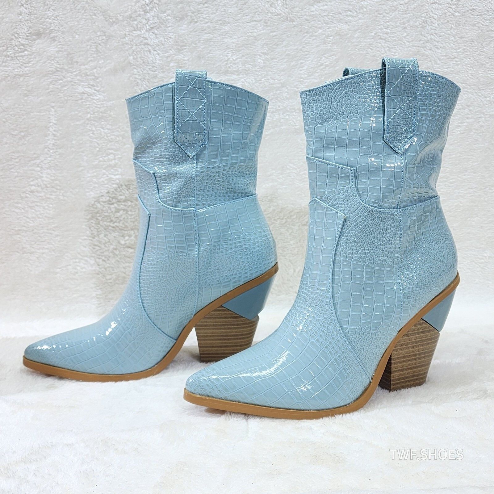 Other Twisted Blue Patent Country Western Cowgirl Ankle Boots 2 To Size US 10 / IT 40 - 3 Thumbnail