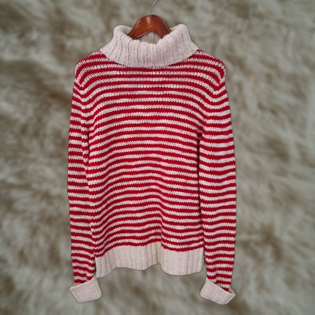 Lands' End VINTAGE Lands' End Wool Blend Turtle Neck Striped Knit Sweater Womens Medium Size M / US 6-8 / IT 42-44 - 1 Thumbnail