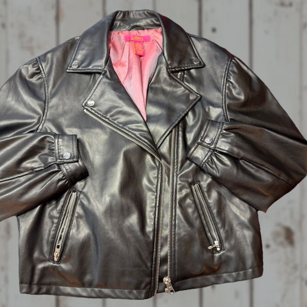 Vintage Catherine Malandrino Black Moto Zip Biker Jacket Women L Pink Lining Zip Pockets Jacket Size L / US 10 / IT 46 - 1 Thumbnail