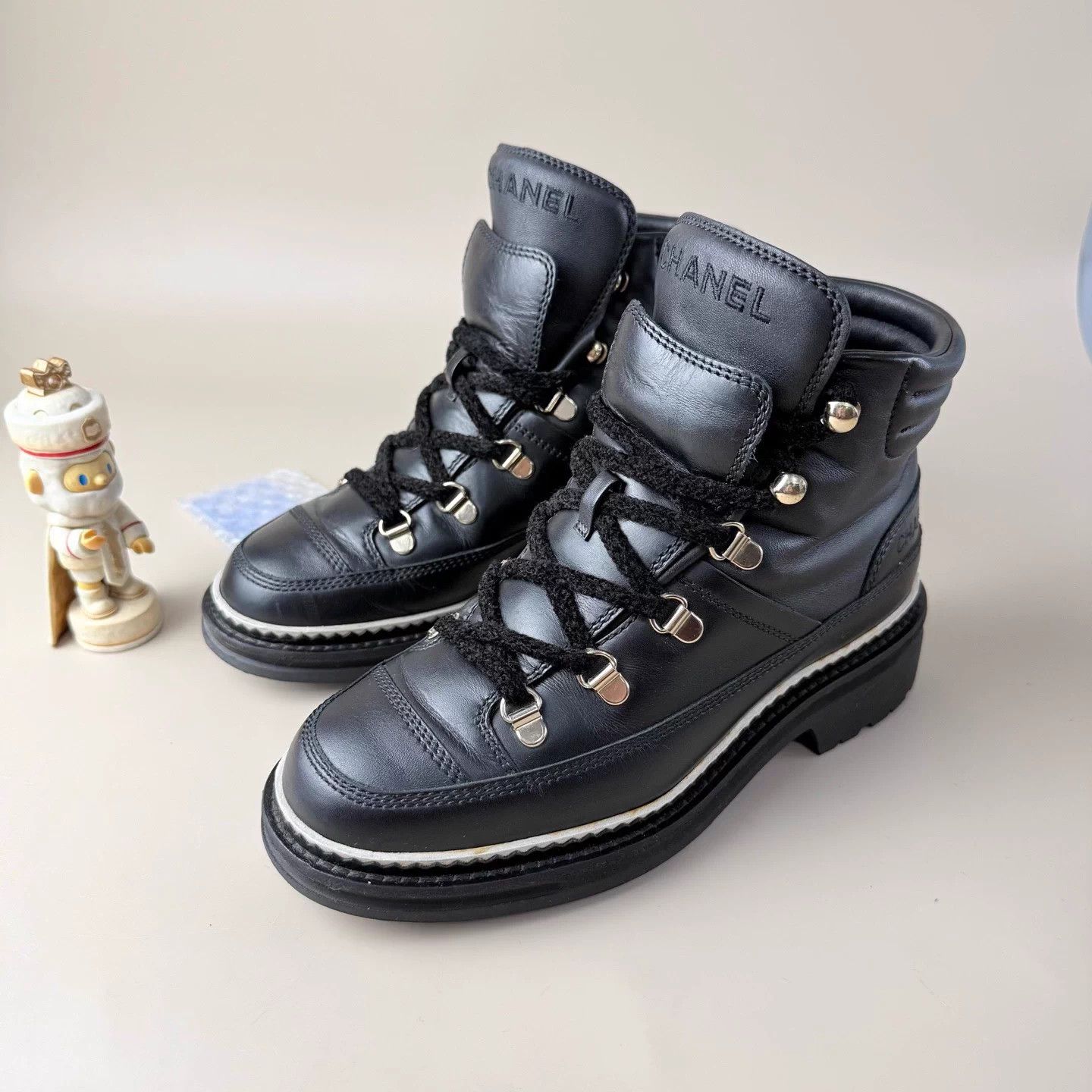 Chanel Chanel black gold logo laced short boots size 36.5 95 new Size US 5.5 / IT 35.5 - 1 Thumbnail