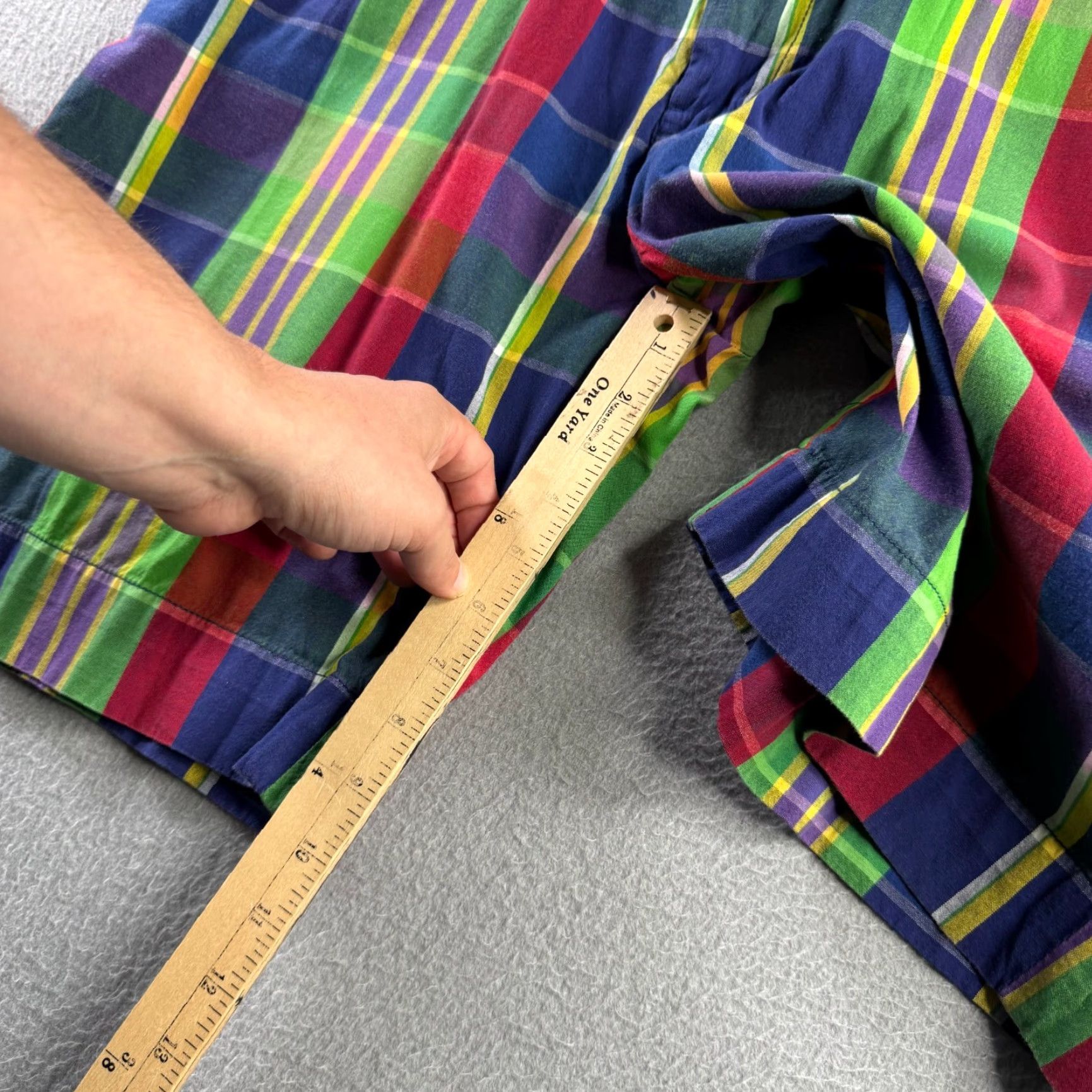 Polo Ralph Lauren Shorts Mens 34 Colorful Plaid Drawstring Cotton Chino Preppy Green Multicolor Casual Vintage 90s Mens