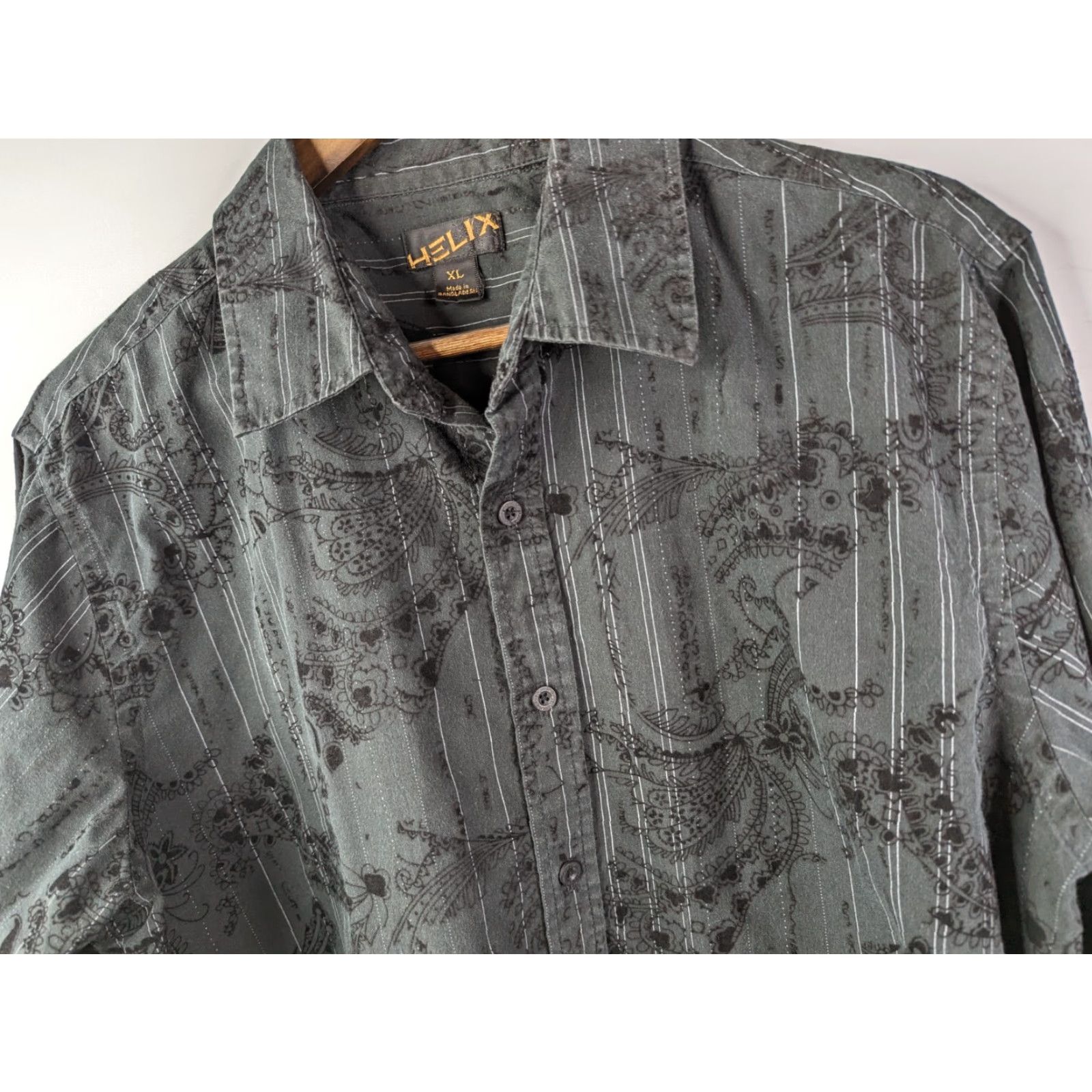 Vintage Helix Black Paisley Long Sleeve Button-Up Collared Shirt Mens XL Chessboard? Size US XL / EU 56 / 4 - 2 Thumbnail