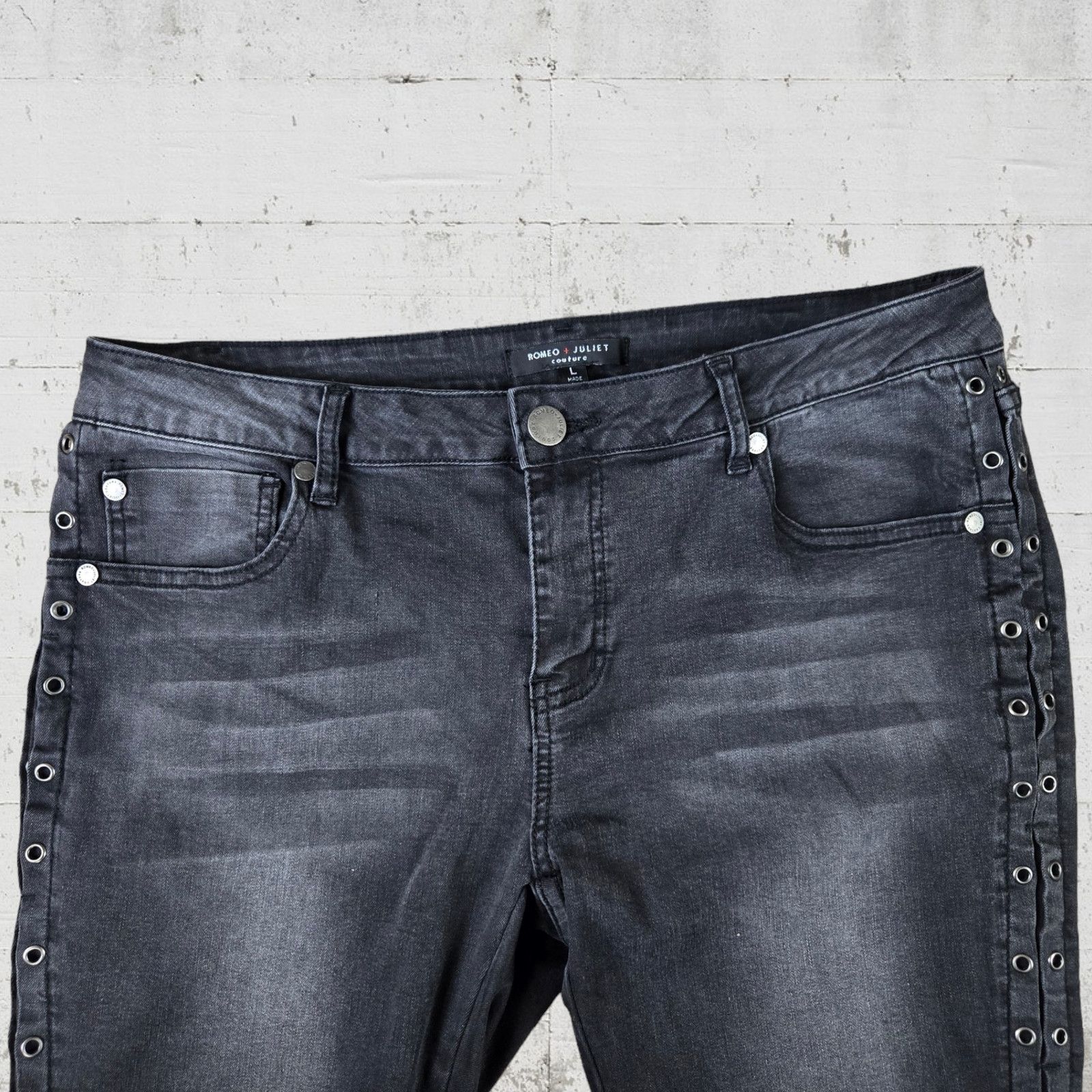 Other Washed Black Eyelet Skinny Jeans Size Large Size 34" / US 12 / IT 48 - 3 Thumbnail
