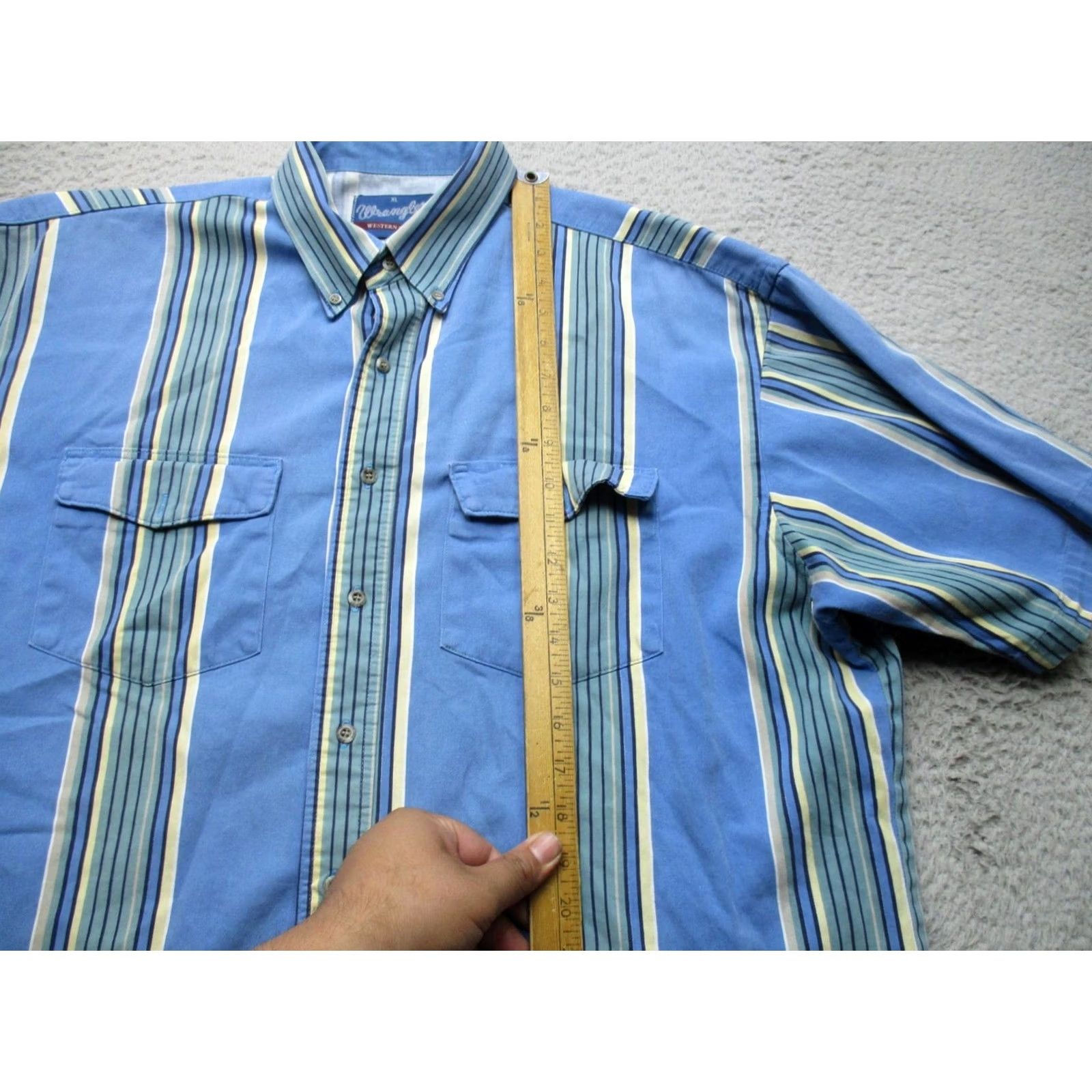 Wrangler VINTAGE Wrangler Shirt Mens XL Blue Striped Brushpopper Button Up Western Size US XL / EU 56 / 4 - 5 Thumbnail