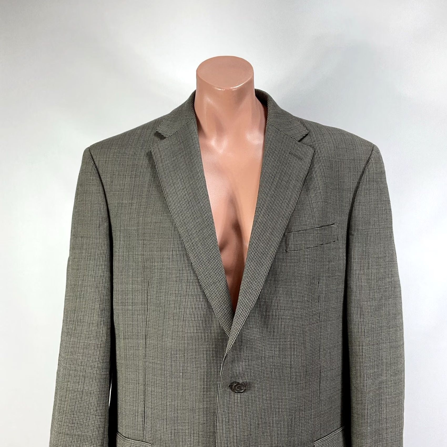 Ralph Lauren VINTAGE Lauren Ralph Lauren LRL Blazer Mens 50L Houndstooth Gray Wool Tweed Sport Coat Two-Button Notch Lapel Long Jacket Coat Mens Regular Big & Tall Size 50R - 4 Thumbnail