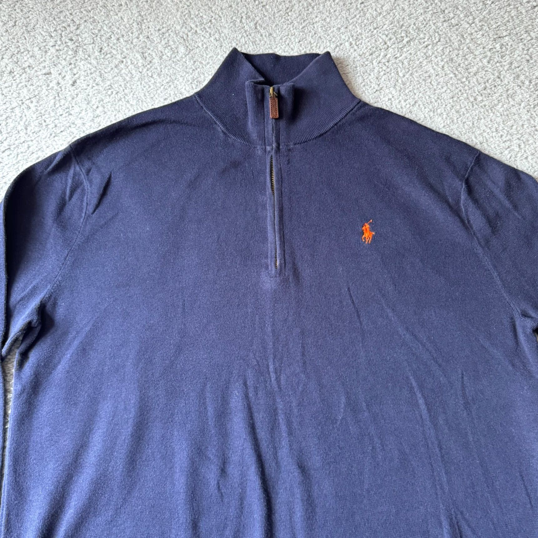 Ralph Lauren Polo Ralph Lauren Sweater Mens Large Blue 1/4 Zip Pullover Pima Cotton Knit Crew Neck Regular Fit Logo Size US XL / EU 56 / 4 - 2 Thumbnail