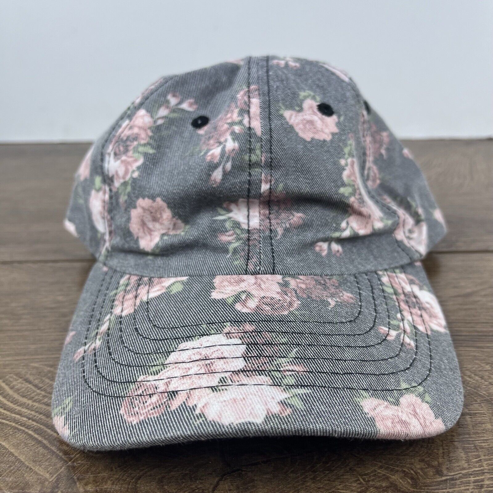 Other Pink Flower Hat Gray Cap Adjustable Hat Gray Adult Fit Hat Size ONE SIZE - 3 Thumbnail