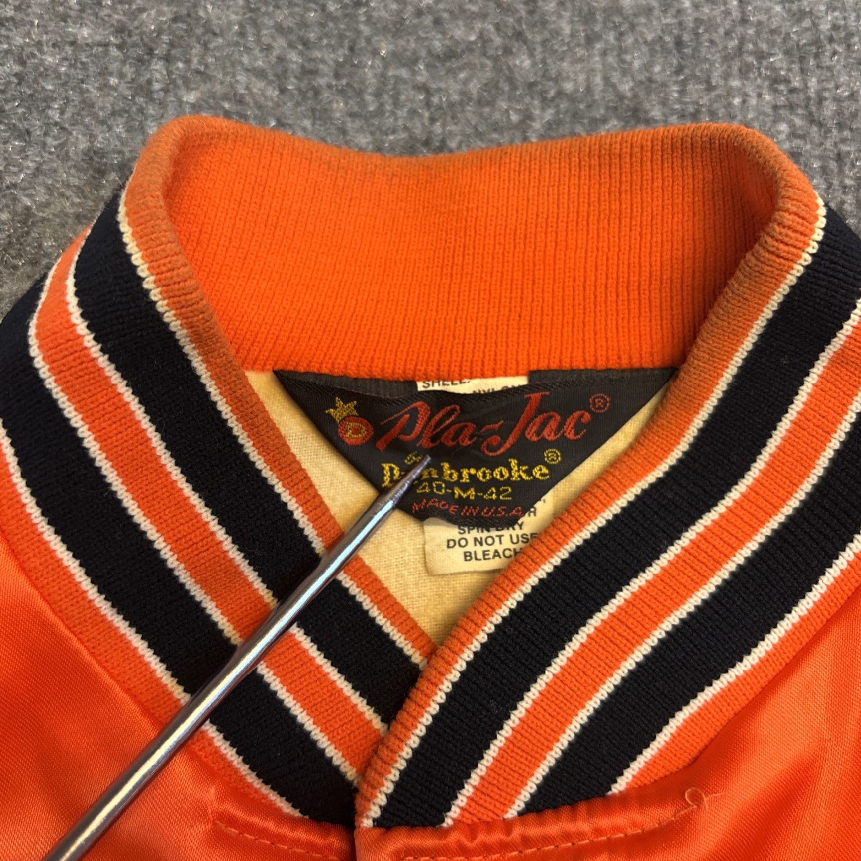 Dunbrooke Dunbrooke Pla-Jac Varsity Jacket Mens Orange Satin Mid-Length Pockets Casual Long Sleeve Size L Size US L / EU 52-54 / 3 - 2 Thumbnail