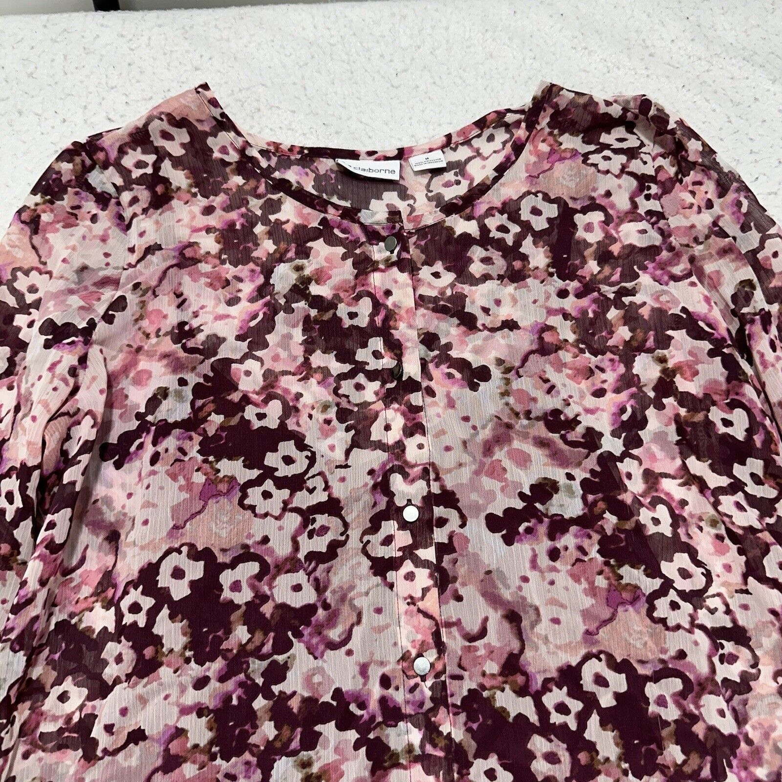 Liz Claiborne Liz Claiborne Medium Floral Button Down + Tank Top Sheer Size M / US 6-8 / IT 42-44 - 2 Thumbnail