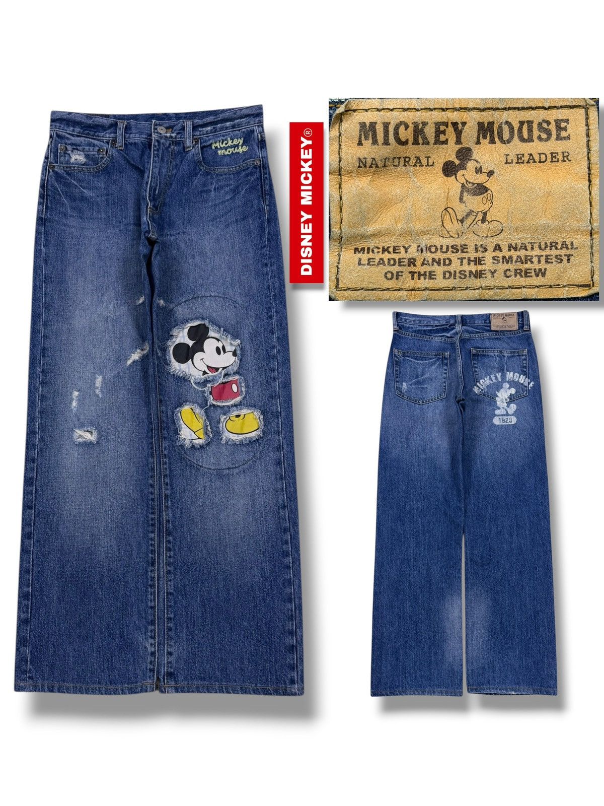 Mickey Mouse Vintage Disney Mickey Mouse Distressed Patchwork Y2K Denim Size US 30 / EU 46 - 1 Thumbnail