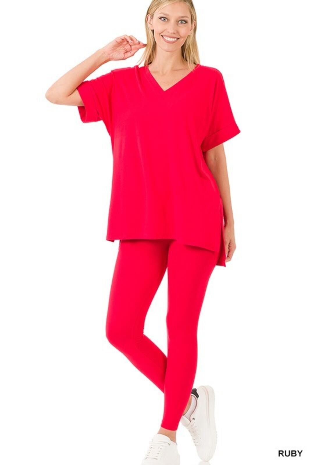 Other Women's Ruby Red V-Neck Tunic and Leggings Set Size ONE SIZE - 1 Preview