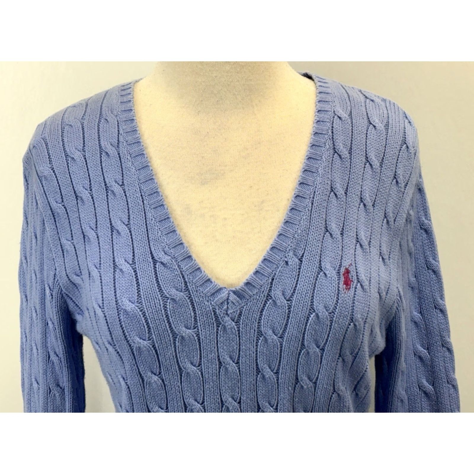 Ralph Lauren VINTAGE Ralph Lauren Sport Cableknit Sweater Women’s XL Blue Pony Logo Vneck Preppy Womens XL Blue Pony Logo V-Neck Pullover Cotton Knit Cable-Knit Size XL / US 12-14 / IT 48-50 - 5 Thumbnail