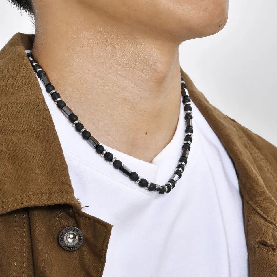 Jewelry × Vintage Natural Volcano Stone Necklace Black Gallstone Beaded Choker Size ONE SIZE - 4 Thumbnail