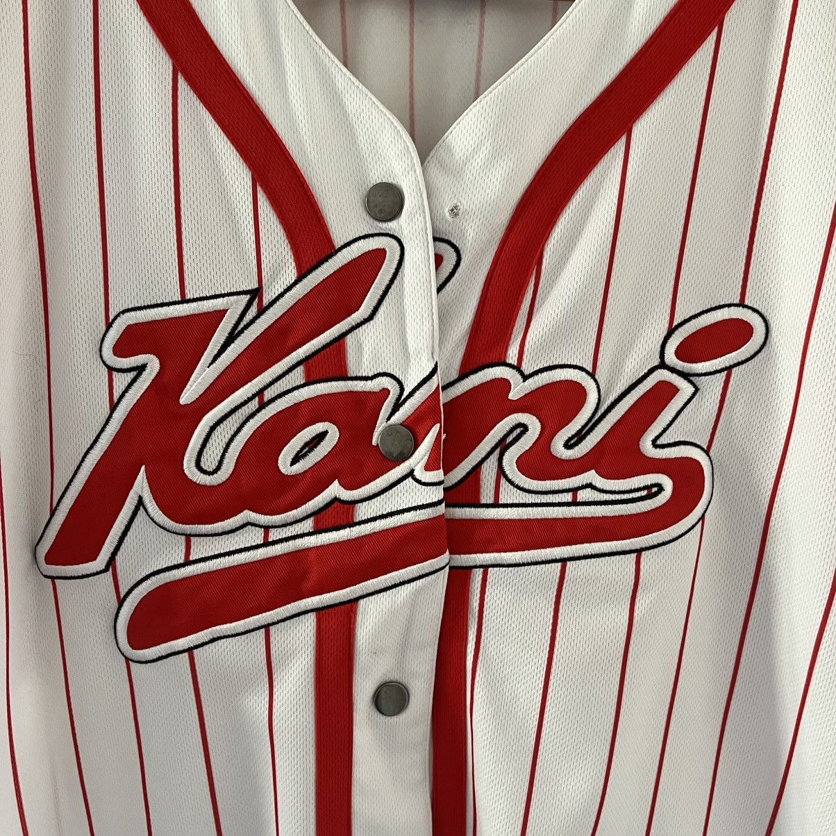Karl Kani Vintage Kani Striped White Baseball Jersey Skateboard Size US S / EU 44-46 / 1 - 2 Thumbnail