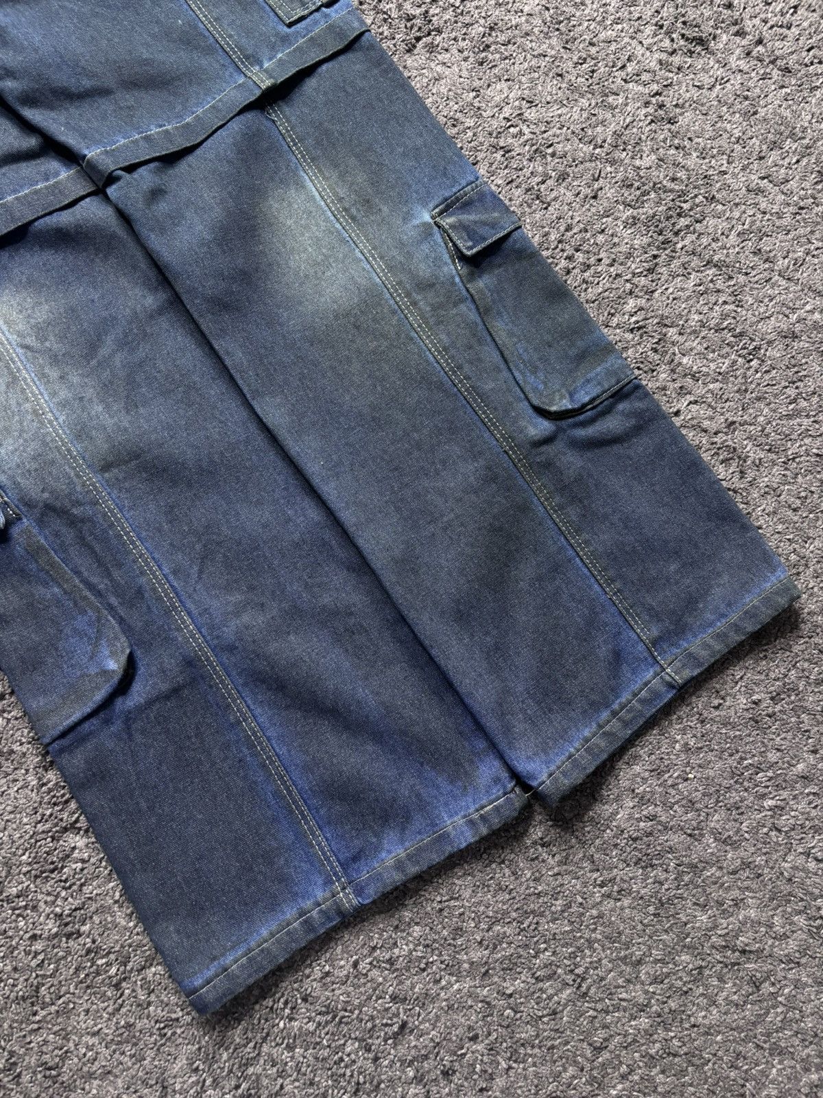 Vintage Vintage wide leg rare night blue baggy flared cargo jeans Size US 33 - 18 Thumbnail