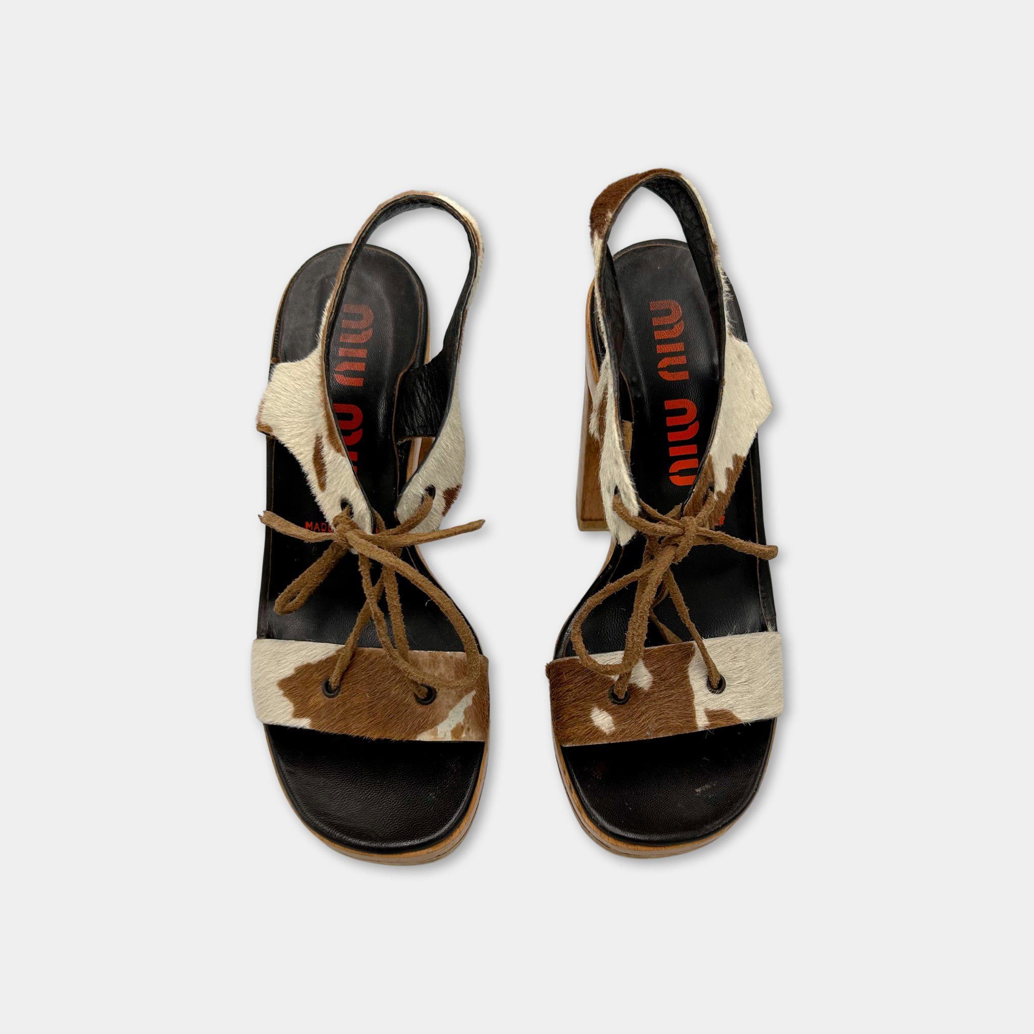 Miu Miu Miu Miu SS98 Cow Pony Fur Block Heel Sandals. Size US 8 / IT 38 - 2 Thumbnail