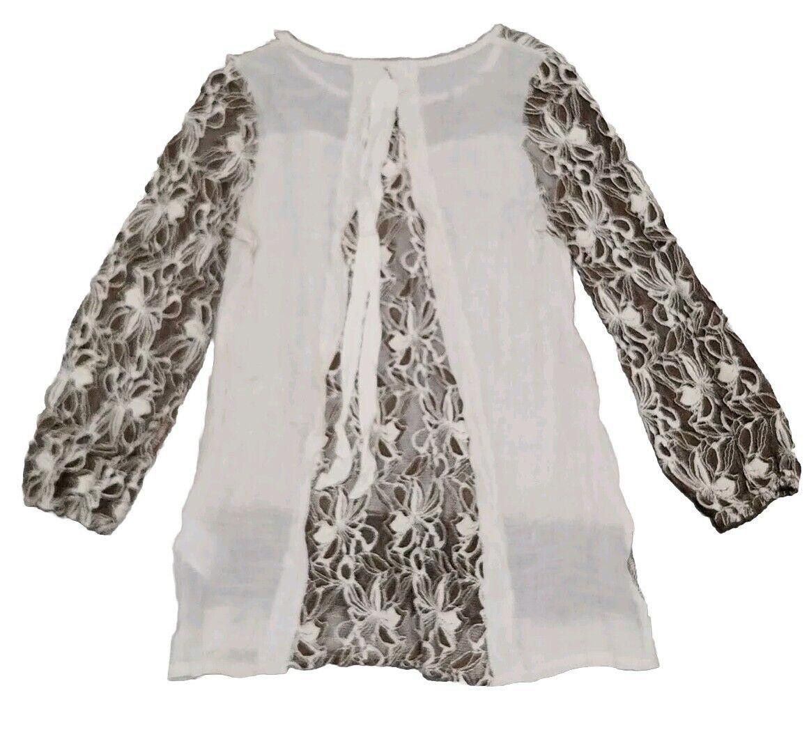 Other A'reve Top Medium Brown Cream Lace Long Sleeve Open Back Size M / US 6-8 / IT 42-44 - 3 Thumbnail