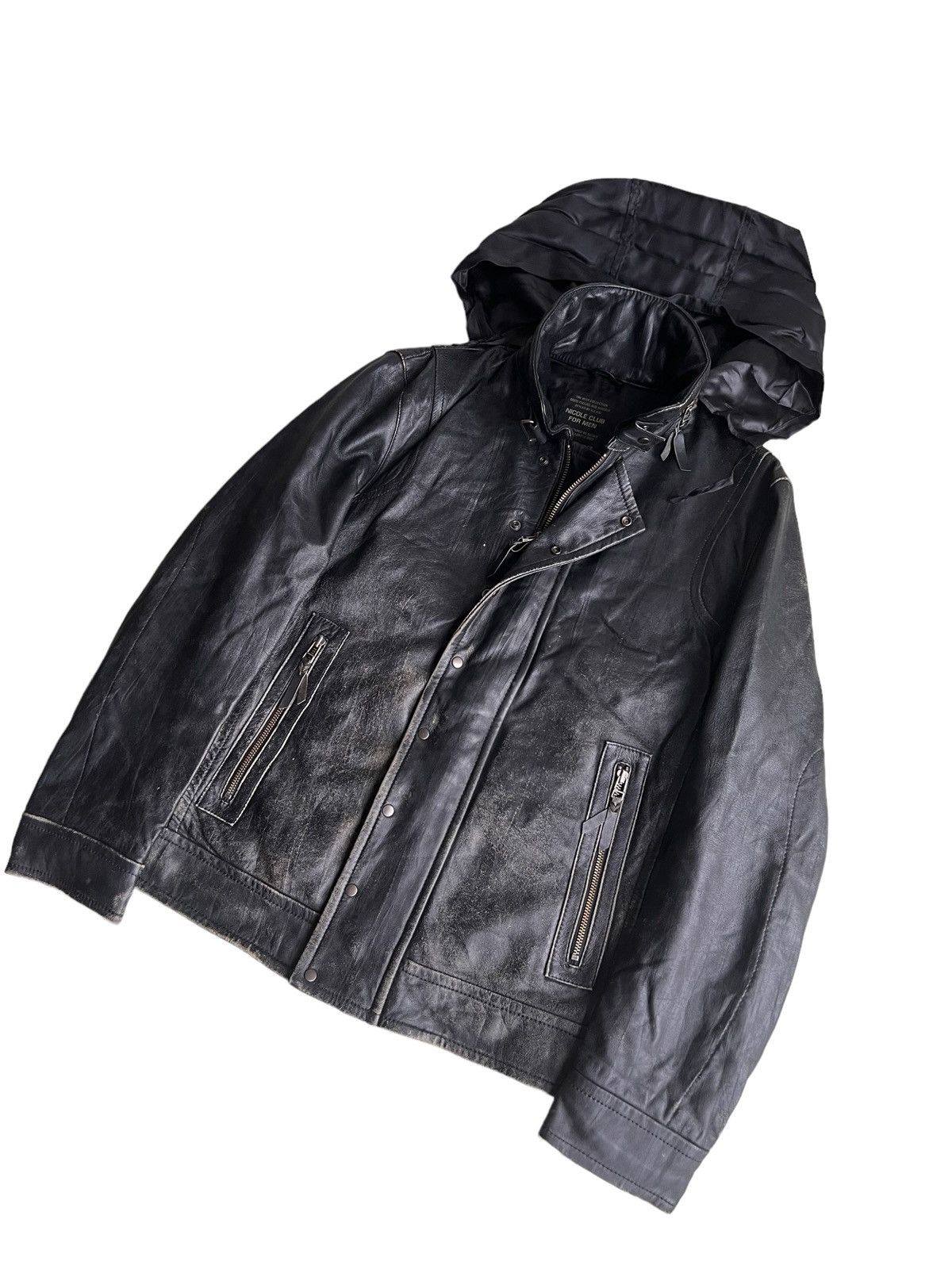 HIDEAWAYS Nicole Club for Men Leather Sheepskin Bono Biker Jacket Size US M / EU 48-50 / 2 - 2 Thumbnail