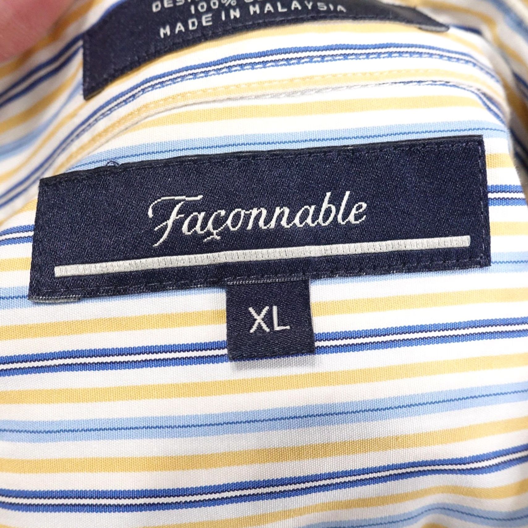 Faconnable Faconnable Shirt XL Yellow Striped Button Down Short Sleeve Casual Mens Size US XL / EU 56 / 4 - 7 Thumbnail
