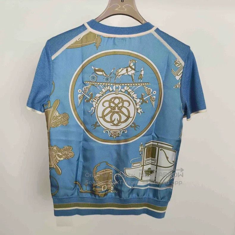 Hermes Hermes Blue Silk Knit Short Sleeve Size XS / US 0-2 / IT 36-38 - 3 Thumbnail