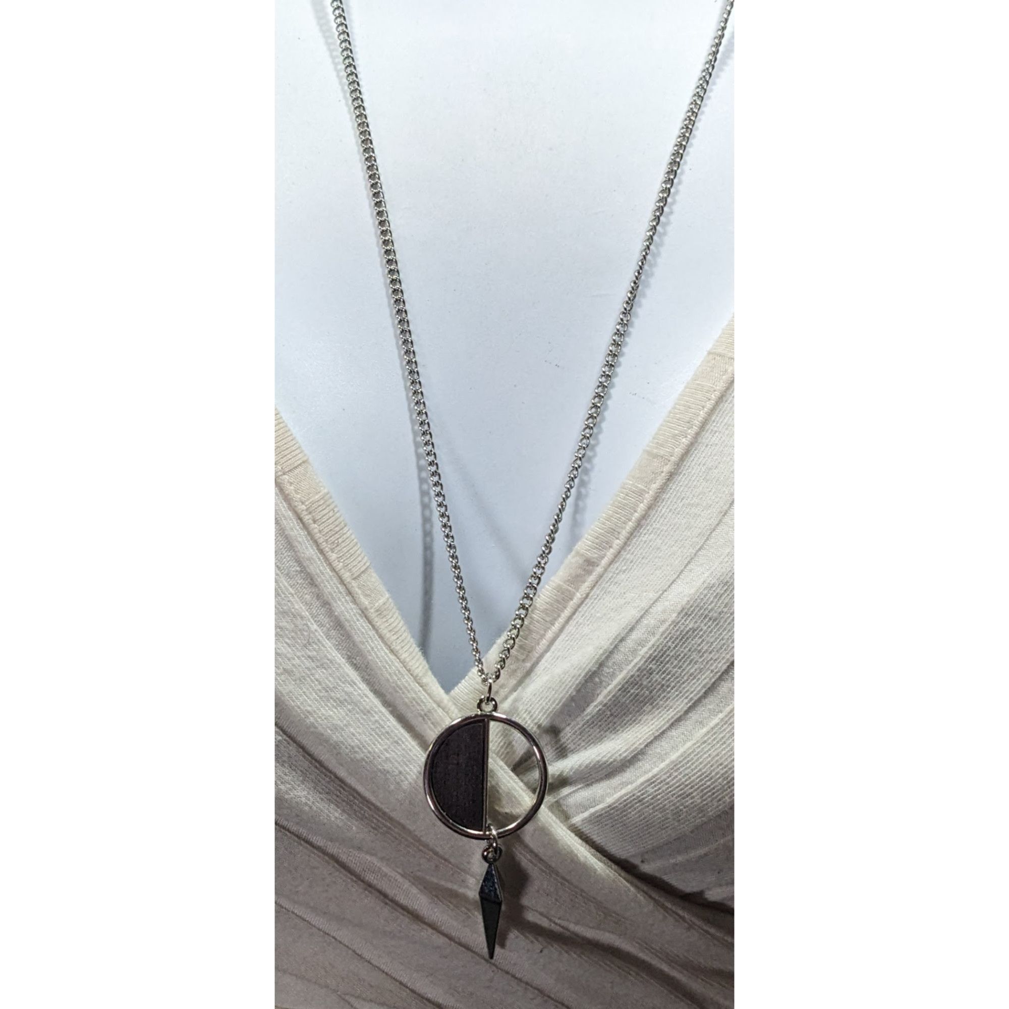 Other Geometric Brown Wood And Silver Tone Metal Pendant Necklace Size ONE SIZE - 5 Thumbnail