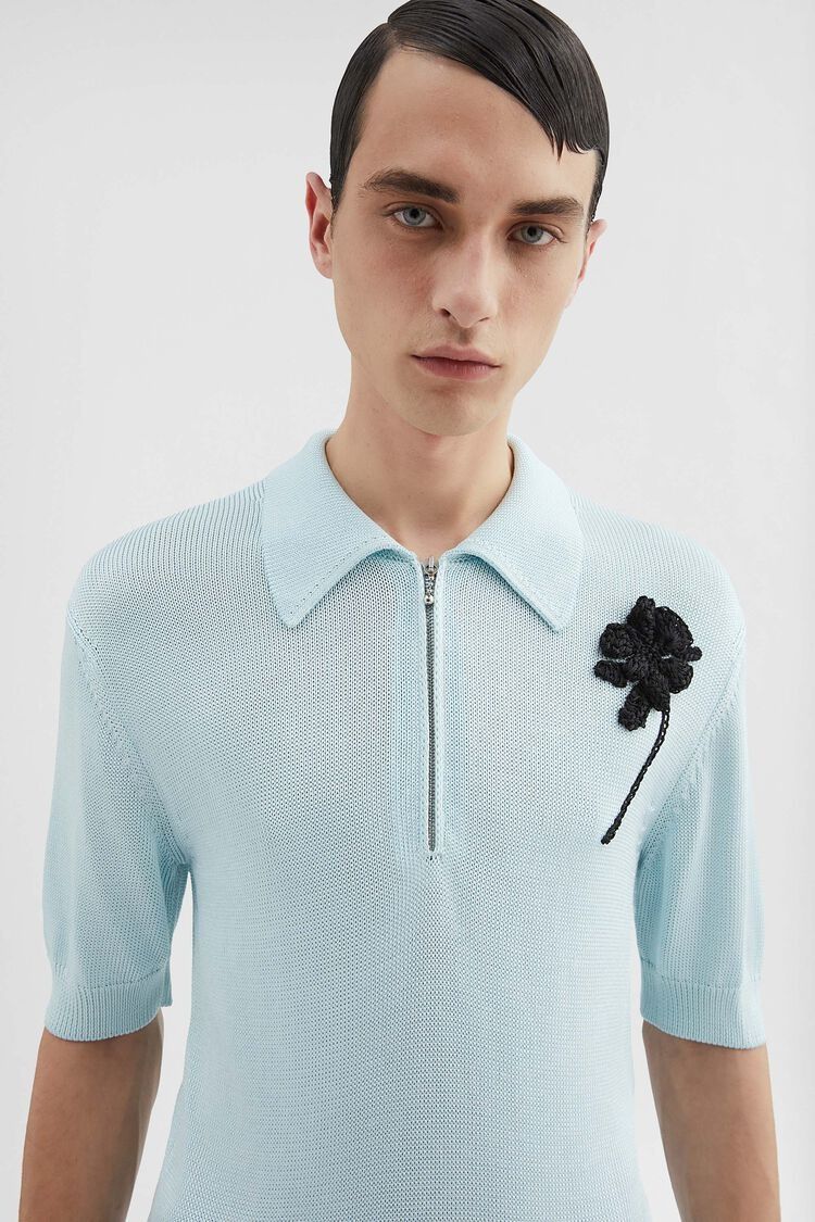 Jil Sander o1loc1c0426 Knit Polo T-Shirt in Blue Size US S / EU 44-46 / 1 - 2 Thumbnail