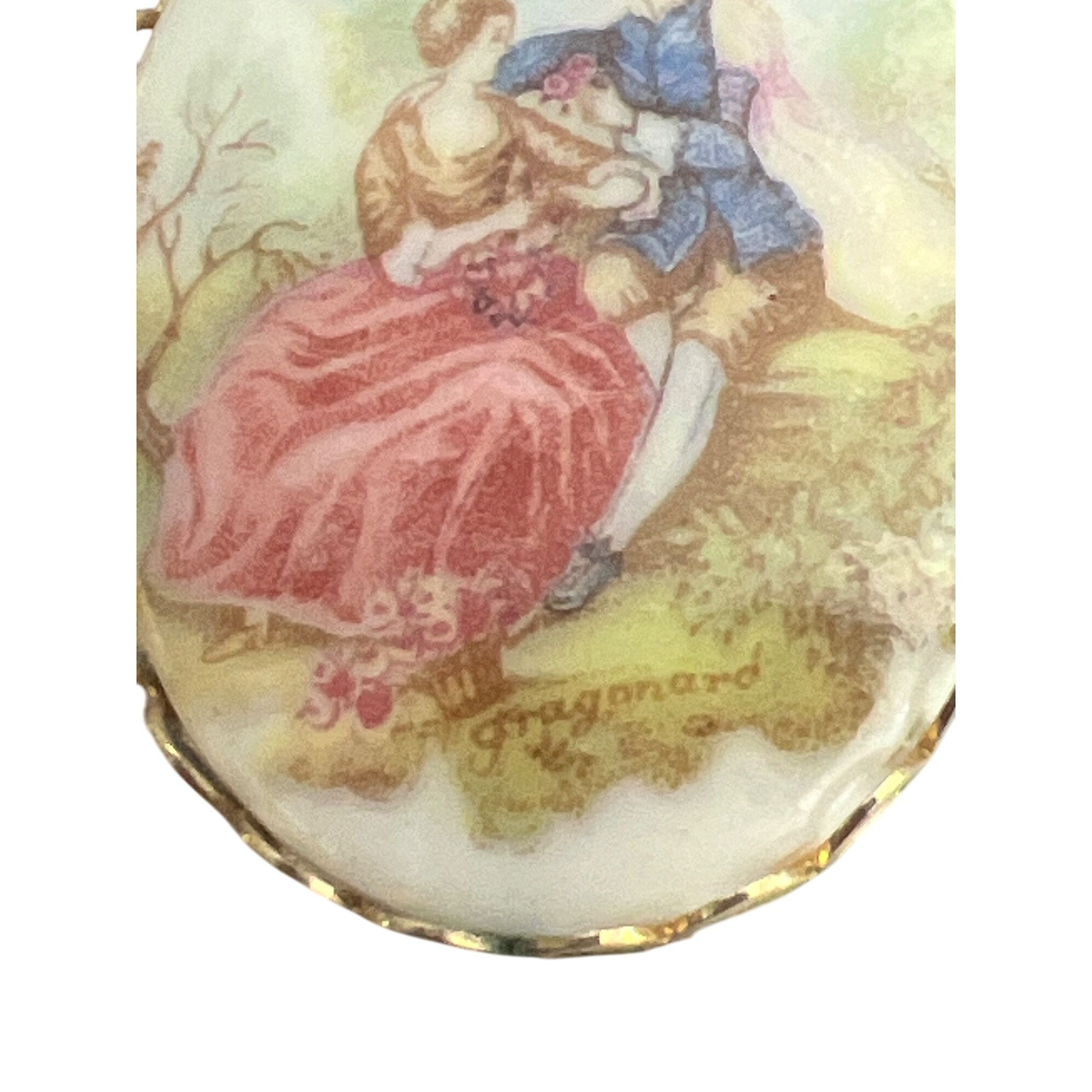 Other Vintage Fragonard Cameo Brooch Pin Gold Tone Porcelain Court Size ONE SIZE - 3 Thumbnail