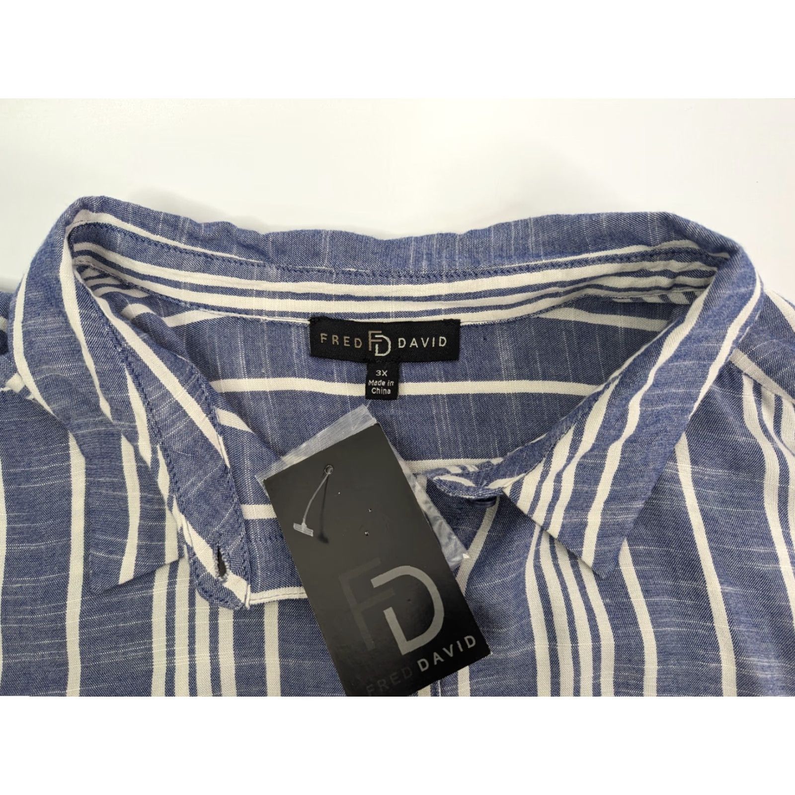 FRED Fred David Blouse Shirt 3X Womens Long Sleeve Striped Blue NWT Rayon Spandex Plus Size Size XXL / US 16-18 / IT 52-54 - 7 Thumbnail