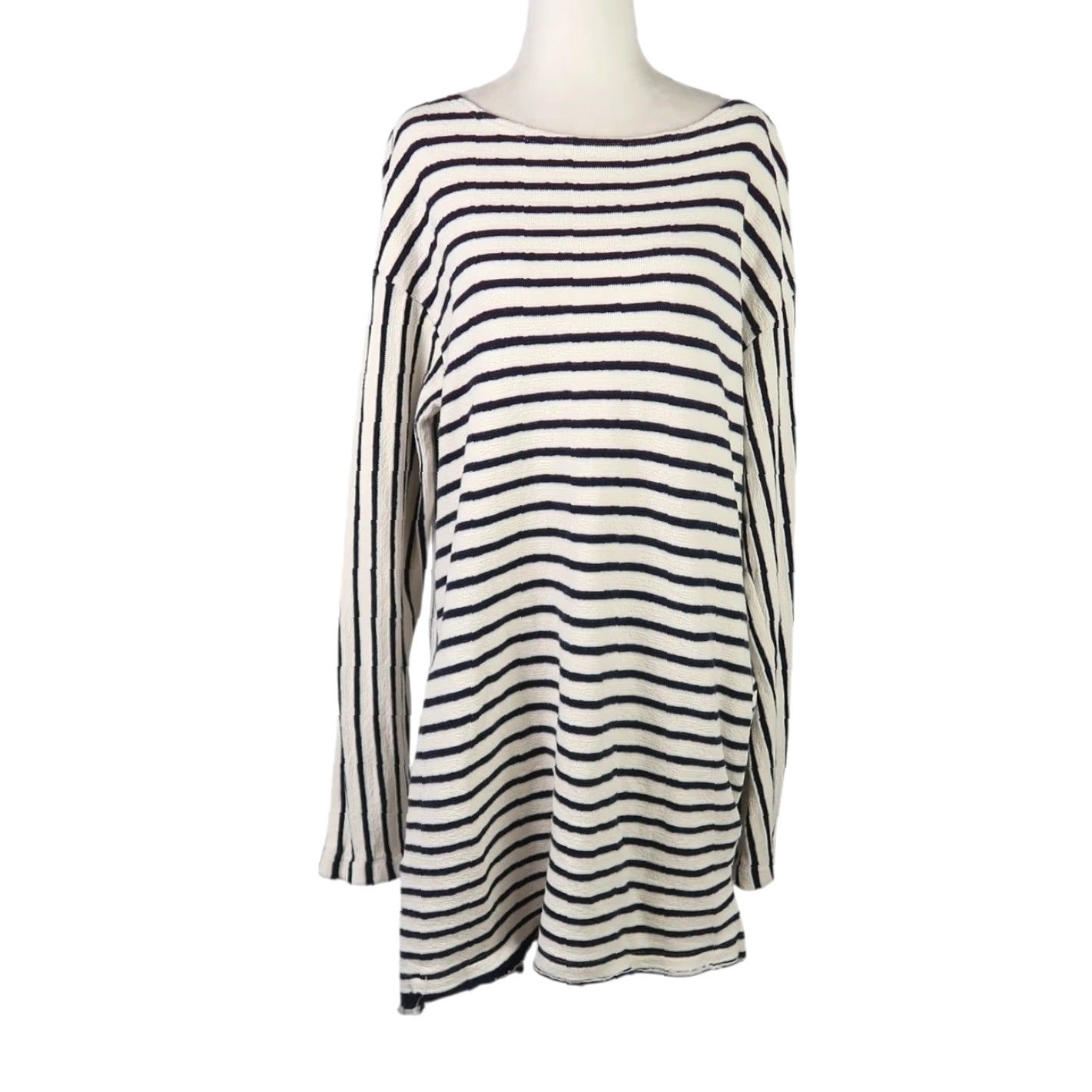 Free People Free People Intimately Cream and Navy Blue Striped Terry Mini Dress M Dress Women Regular Sleeve Long No Pockets Size M / US 6-8 / IT 42-44 - 2 Thumbnail
