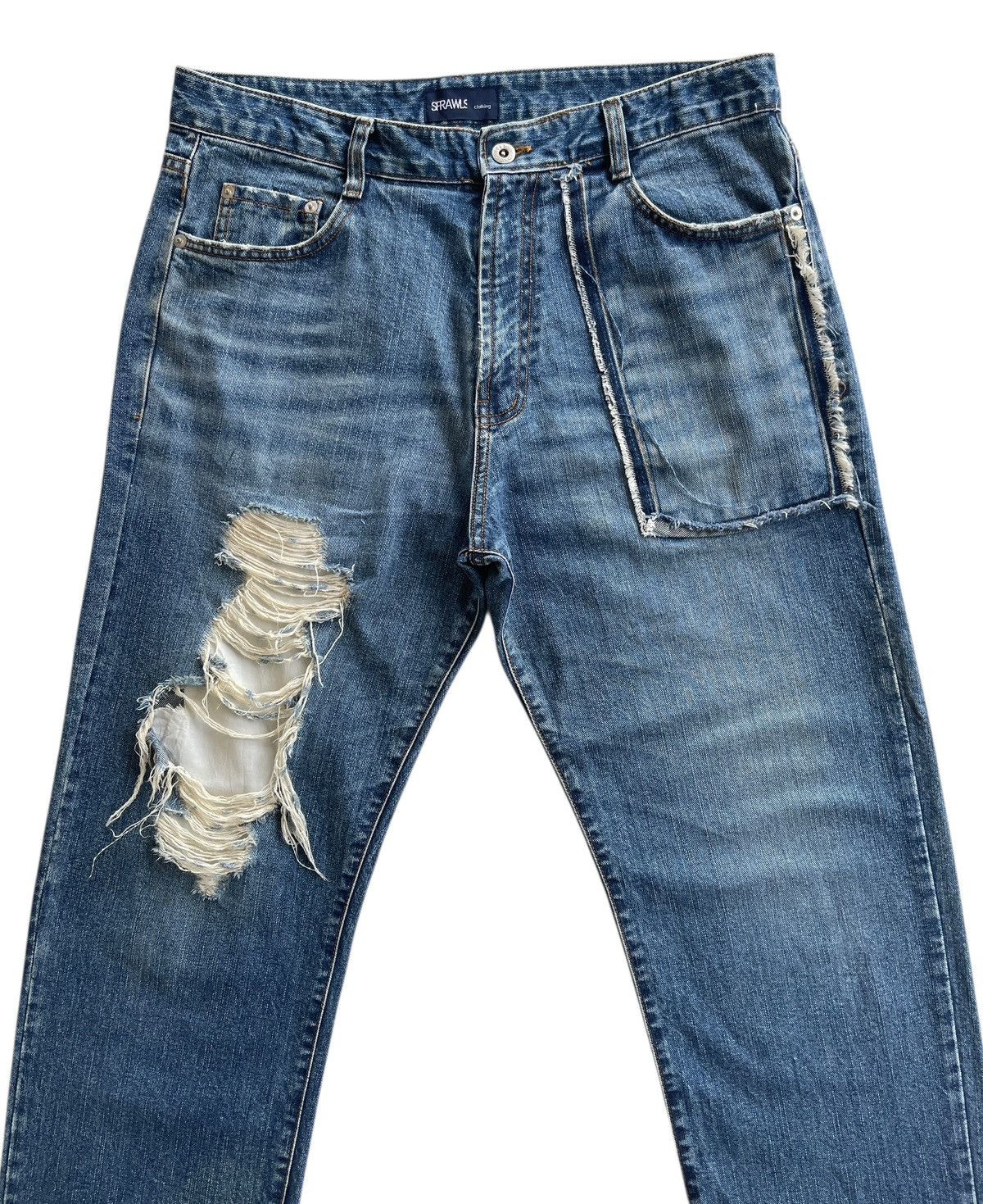 Japanese Brand Joge Martin X Sprawls Distressed Streetwear Denim Size US 33 - 3 Thumbnail
