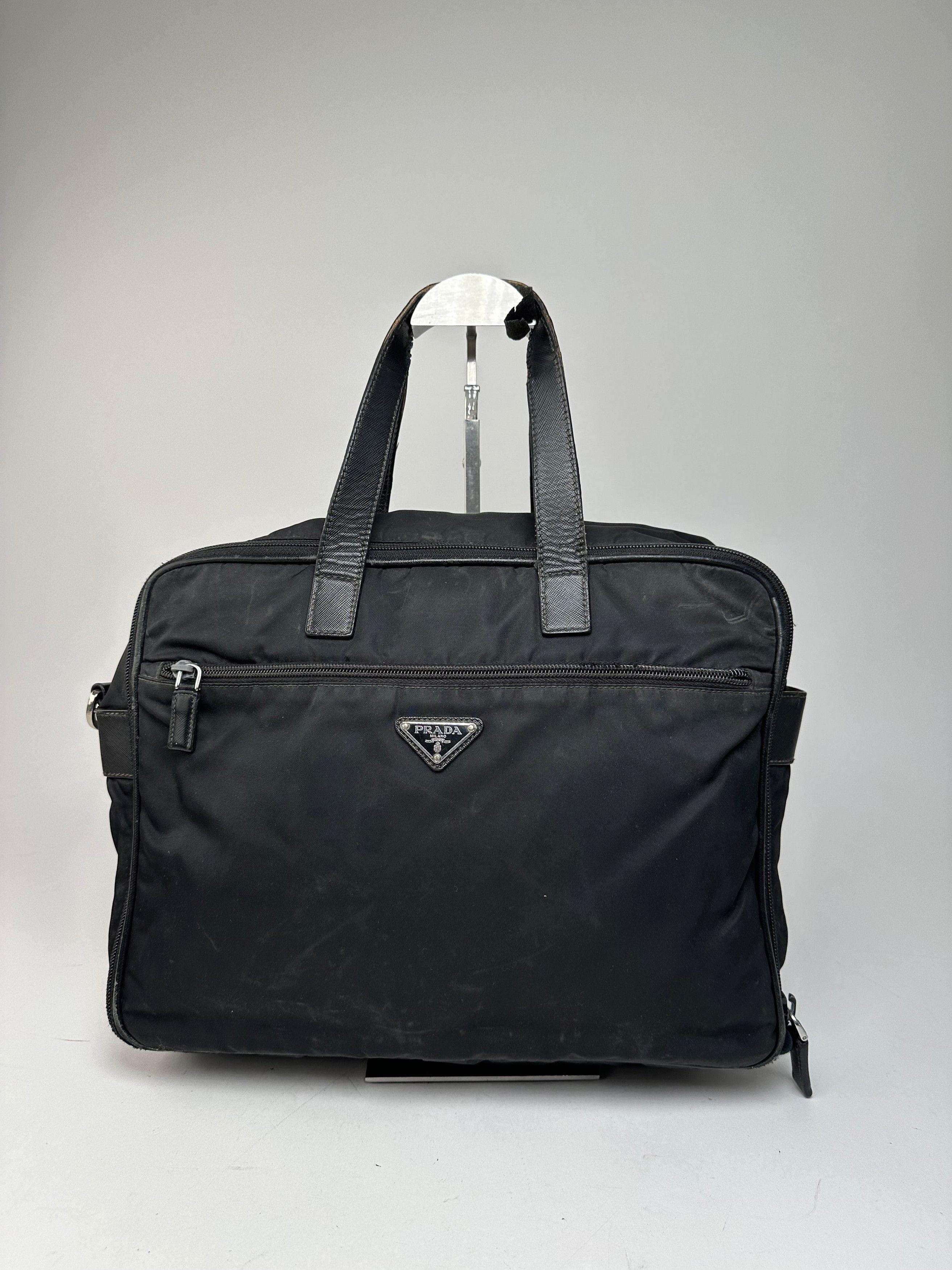 Prada Vintage Triangle Logo Polyester Travel Bag Black Size ONE SIZE - 1 Thumbnail
