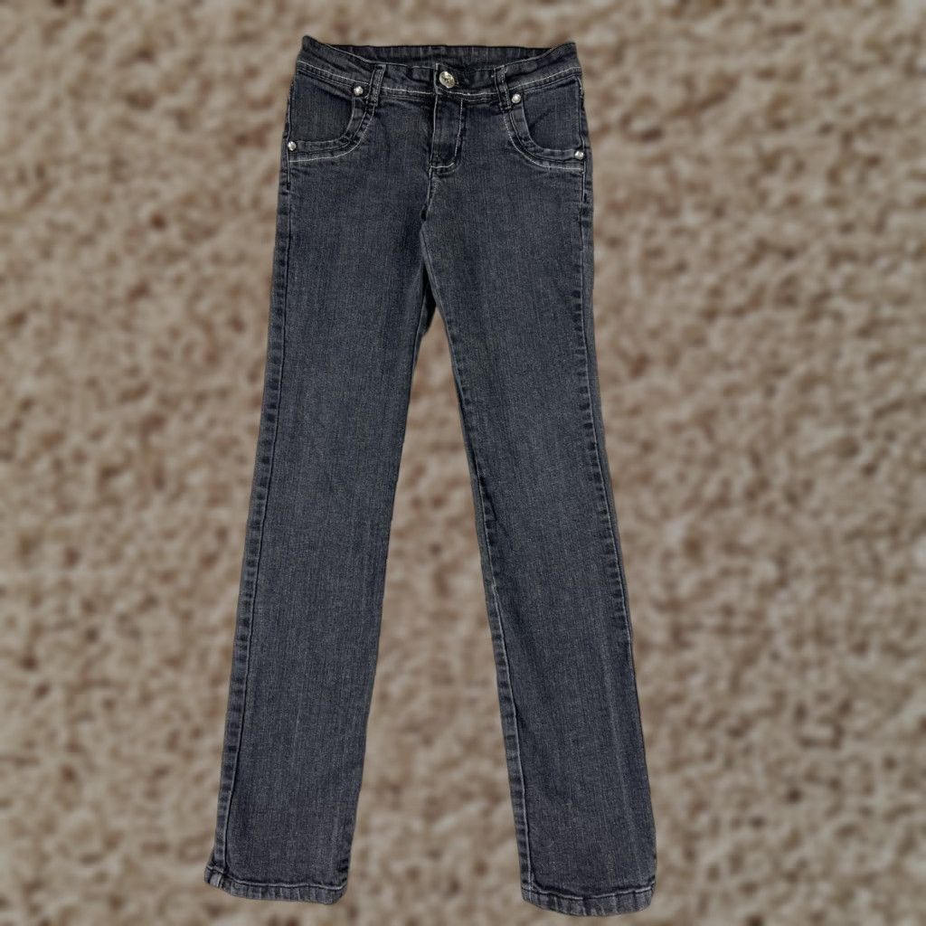 PONY Pony Tails Jeans Juniors 16 Black Denim Straight Low Embellished 24x30 Denim with 5-Pocket Design Floral Sewing Sequin Embroidered Women's Jeans Size 38" / US 16 / IT 52 - 1 Thumbnail