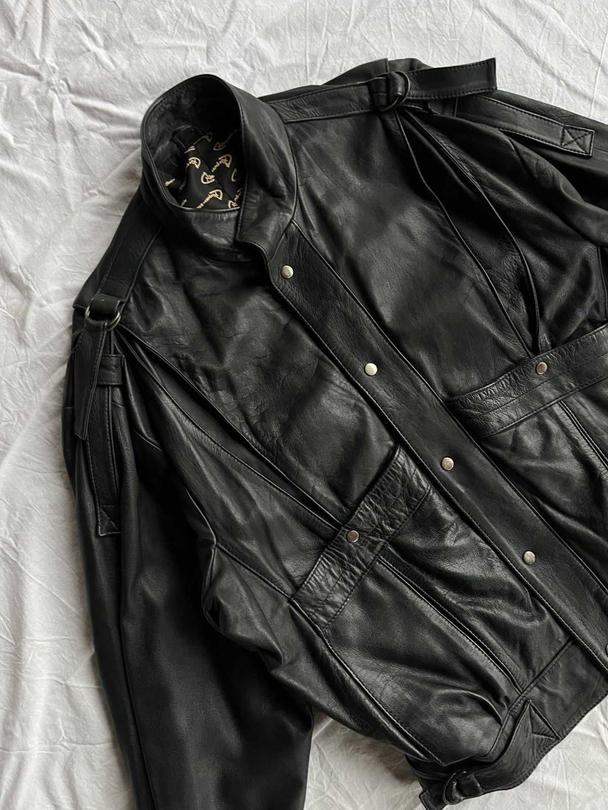 Japanese Brand Vintage Black Leather Batwing Jacket 90s Statement Size US M / EU 48-50 / 2 - 2 Thumbnail