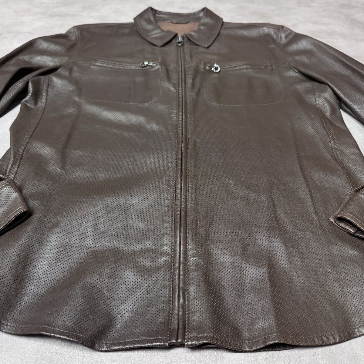 Salvatore Ferragamo Salvatore Ferragamo Perforated Leather Jacket Size:50 Fits-M Size US M / EU 48-50 / 2 - 4 Thumbnail