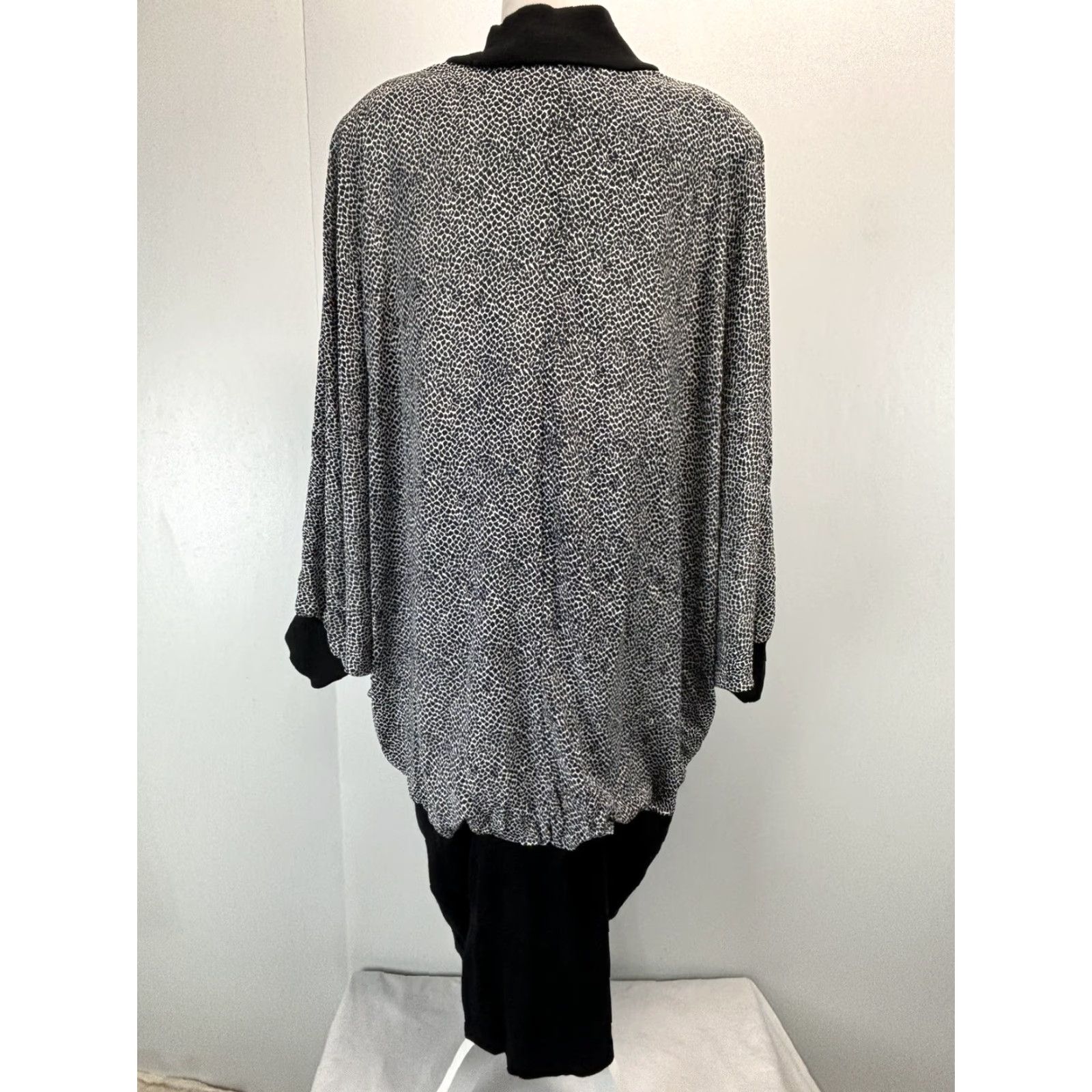Vintage VINTAGE Ricky Smithline Batwing Dress 24W Plus Knit Stretch Skirt Oversized Top Blouson 1980s Black White Mens Women? Size 4XL / US 24-26 - 3 Thumbnail