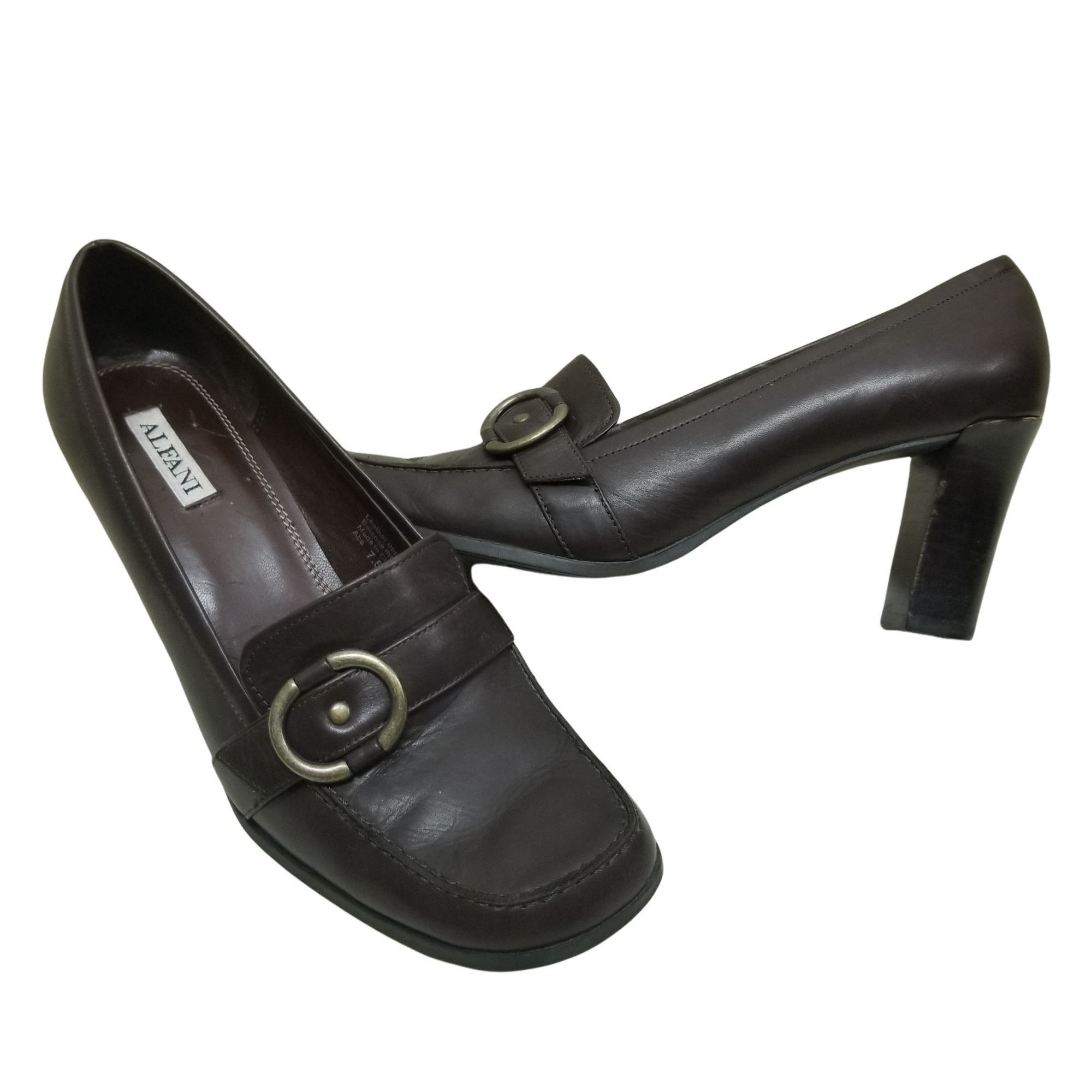 Alfani Alfani 7.5 Brown Leather Chunky Heels Pump Shoes ABE School Size US 7.5 / IT 37.5 - 1 Thumbnail