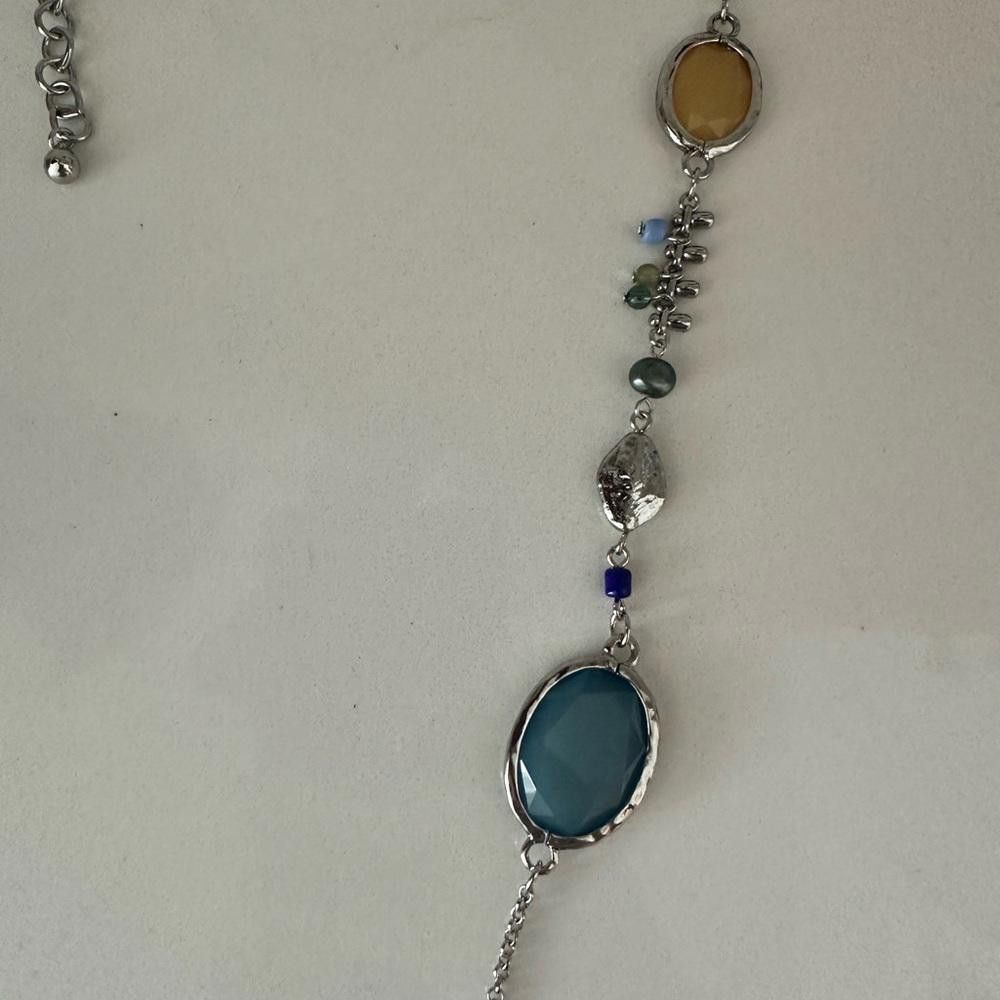 Chicos Chico’s Silver Multi-Color Blue Green Stone Long Necklace Size ONE SIZE - 6 Thumbnail
