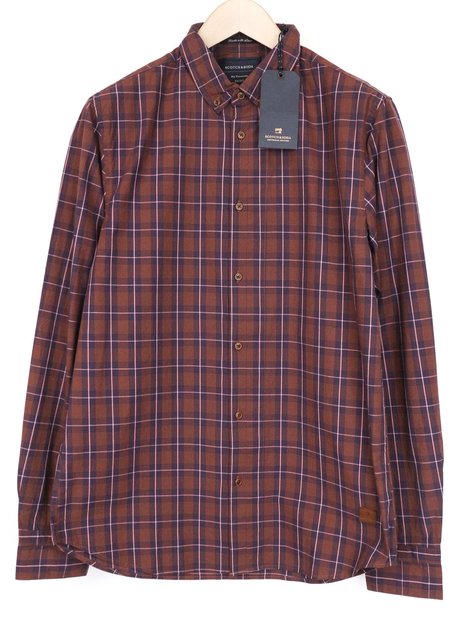 Scotch & Soda S Burgundy Cotton Check Button-Down Shirt 75998 Size US S / EU 44-46 / 1 - 1 Thumbnail