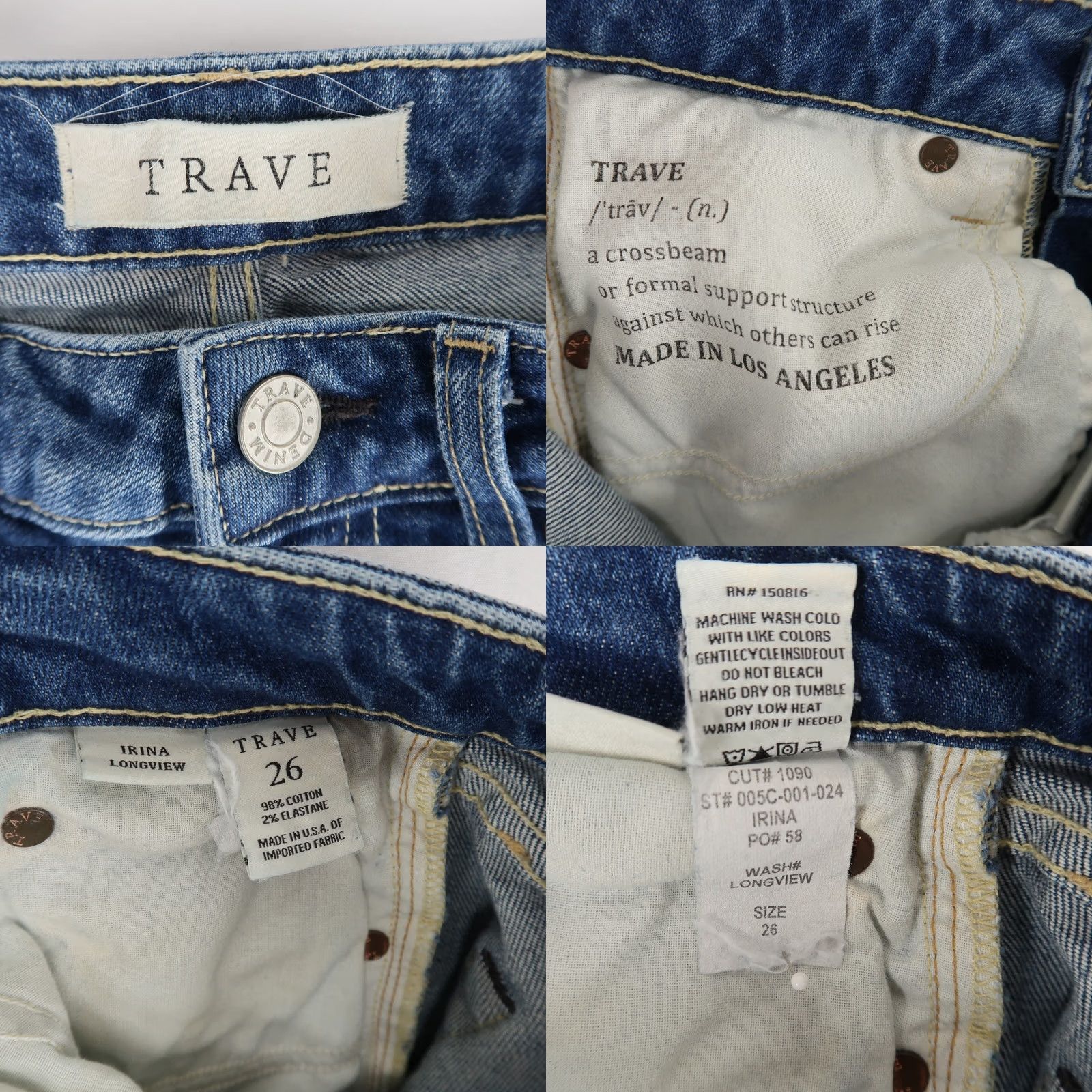 Vintage Trave Jeans Womens 26 Blue High Rise Slim Straight Step Hem Cuff 5-Pocket Denim Straight Vintage: No Size 26" / US 2 / IT 38 - 8 Thumbnail