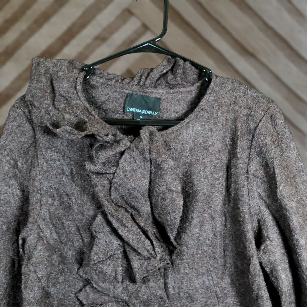 Cynthia Rowley Cynthia Rowley Womens Sweater Brown Full Zip Ruffle 100% Wool Zip Sleeves Small Size S / US 4 / IT 40 - 1 Thumbnail