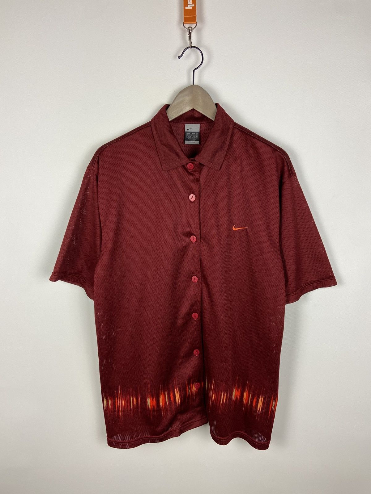 Vintage Nike Button-Up Y2k Mens Logo Short Sleeve Shirt RARE