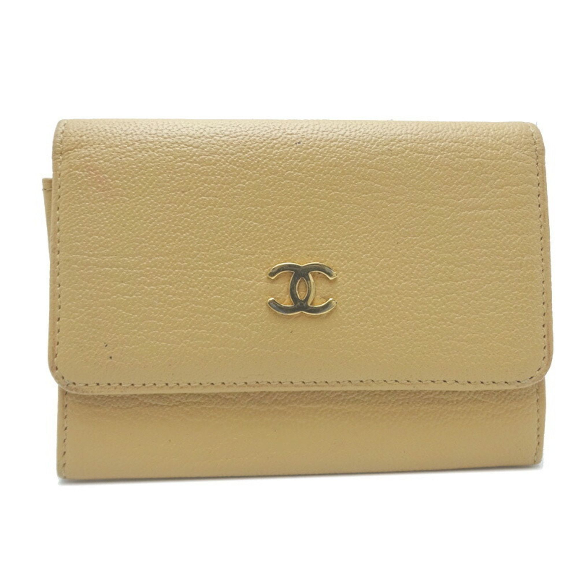 image of Chanel Ladies Card Case Leather Beige, Women's