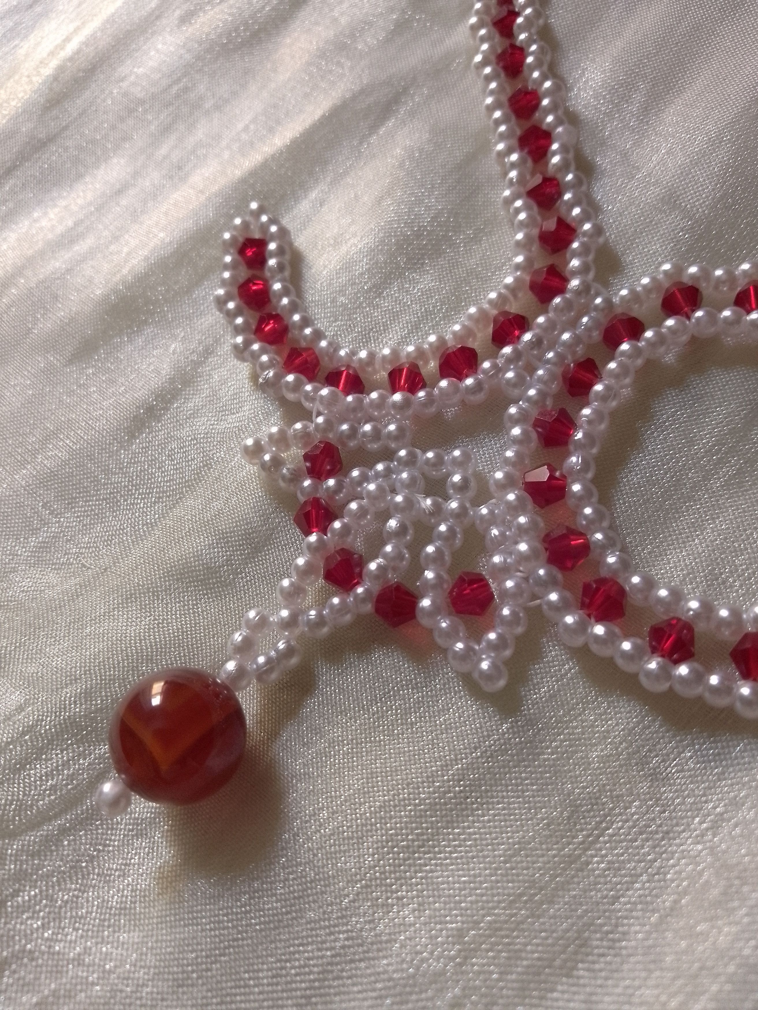Handmade Necklace choker Red White Red Carnelian gemstone Size ONE SIZE - 3 Thumbnail