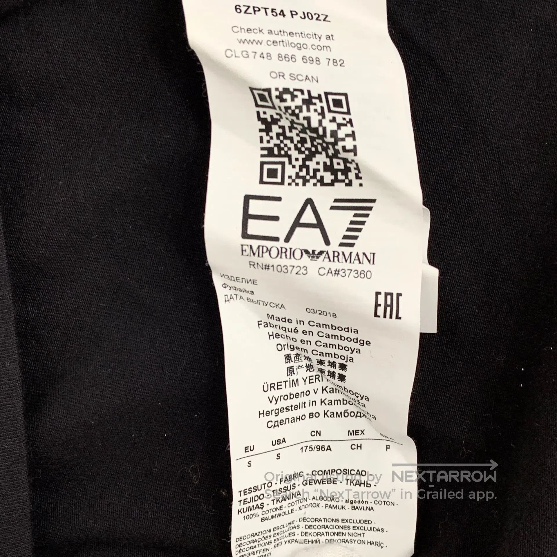 Armani Armani Black Logo Printed Cotton Crew Neck Long Sleeve Swe Size US S / EU 44-46 / 1 - 6 Thumbnail