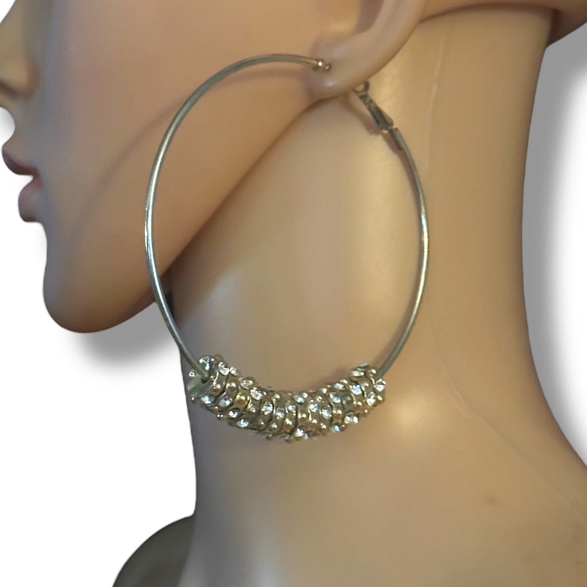 Other Jumbo gold tone rhinestone disc charms hoop earrings Size ONE SIZE - 3 Thumbnail