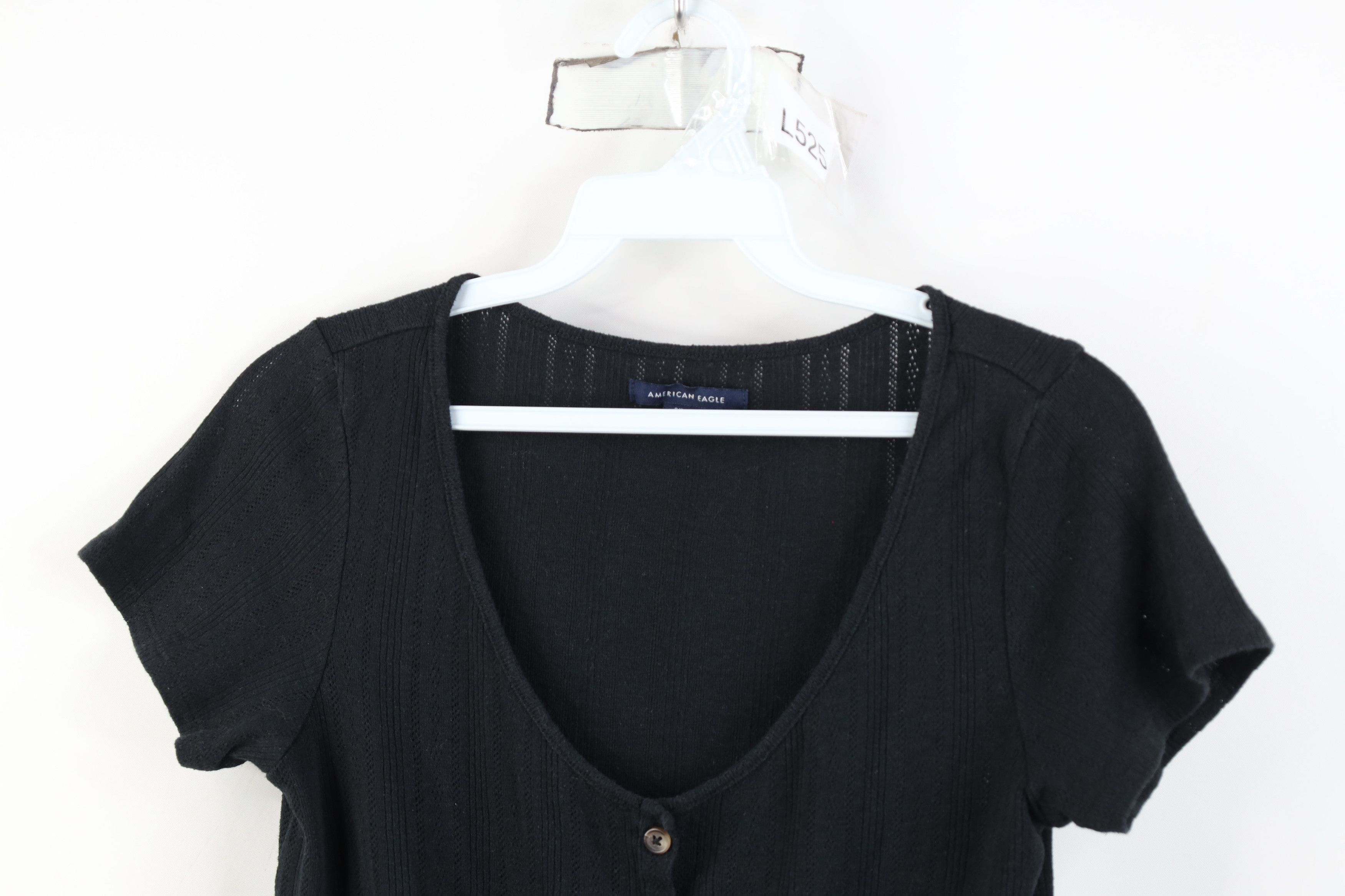 American Eagle Outfitters Vintage 90s Y2K American Eagle Tie Knit Button T-Shirt Black Size S / US 4 / IT 40 - 2 Thumbnail
